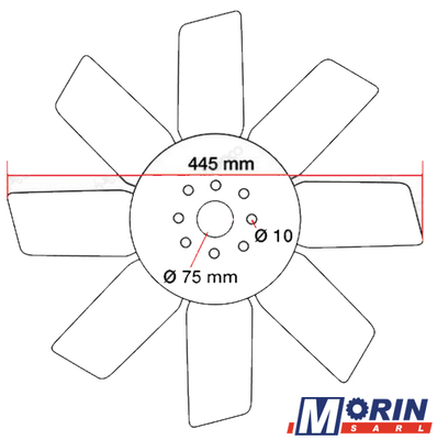 Pièces Agricole et Motoculture - Pièces Tracteur - PALES DE VENTILATEUR IH - Ø 445 MM - 5 PALES (3136994R1, 3218984R1)